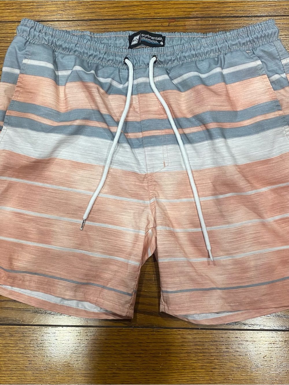 Mens gray  and Pink Striped Swim Shorts